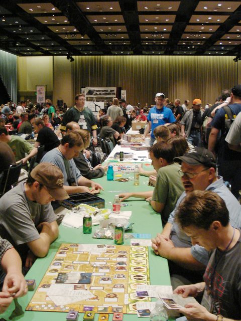 The board gaming area full of gamers