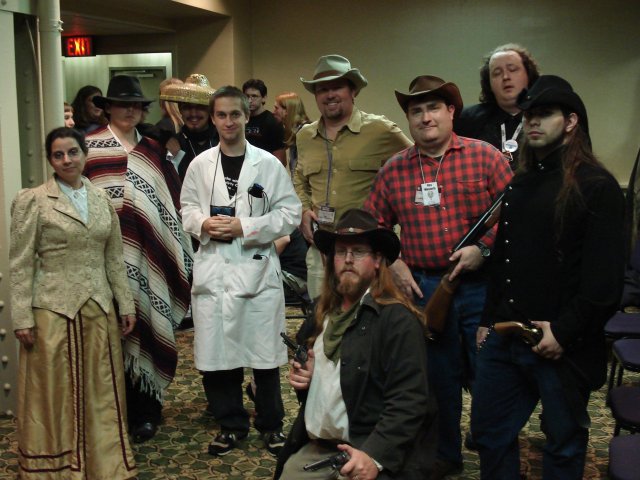 Players costumed in western clothing for the Object of Desire game.