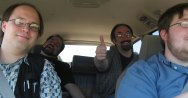 Four geeks in a car
