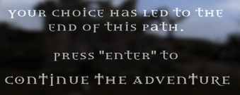 Your choice has led to the end of this path. Press "enter" to continue the adventure