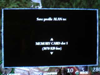 Screenshot: Menu: Save profile ALAN to MEMORY CARD slot 1